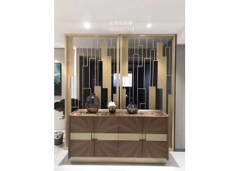 中式不銹鋼屏風(fēng)金屬玄關(guān)花格圖片